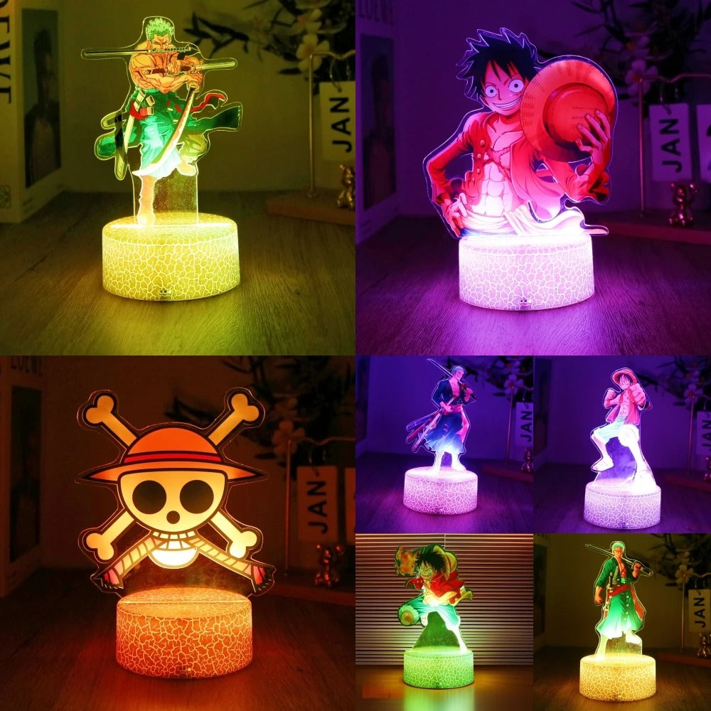 Luffy & Zoro Anime Figures – PVC Collectible with 3D LED Lamp